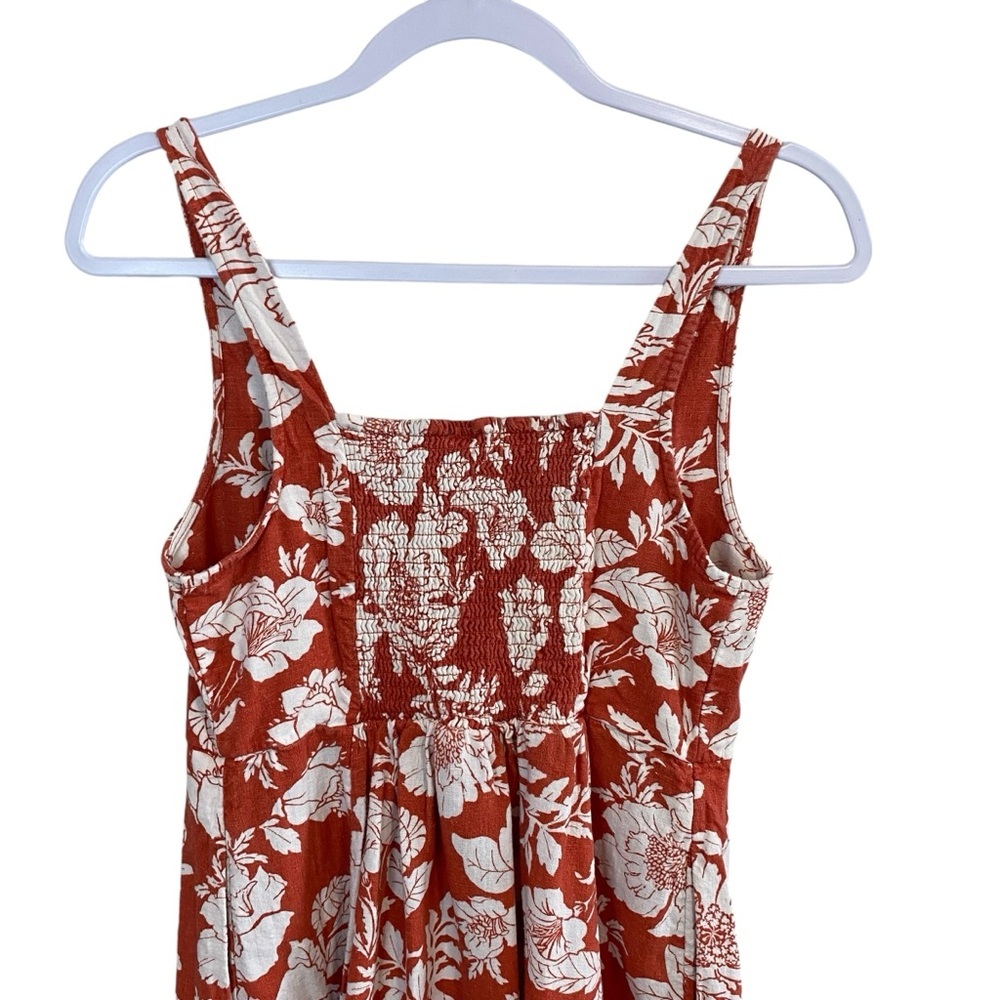 Old Navy - Orange/White Floral Print Linen Blend Midi Dress - M - Picture 5 of 7